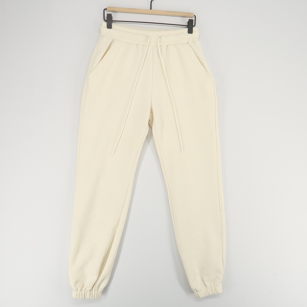 See And Be Seen Jogger Pants Womens S Cream Textured Drawstring Elastic Waist